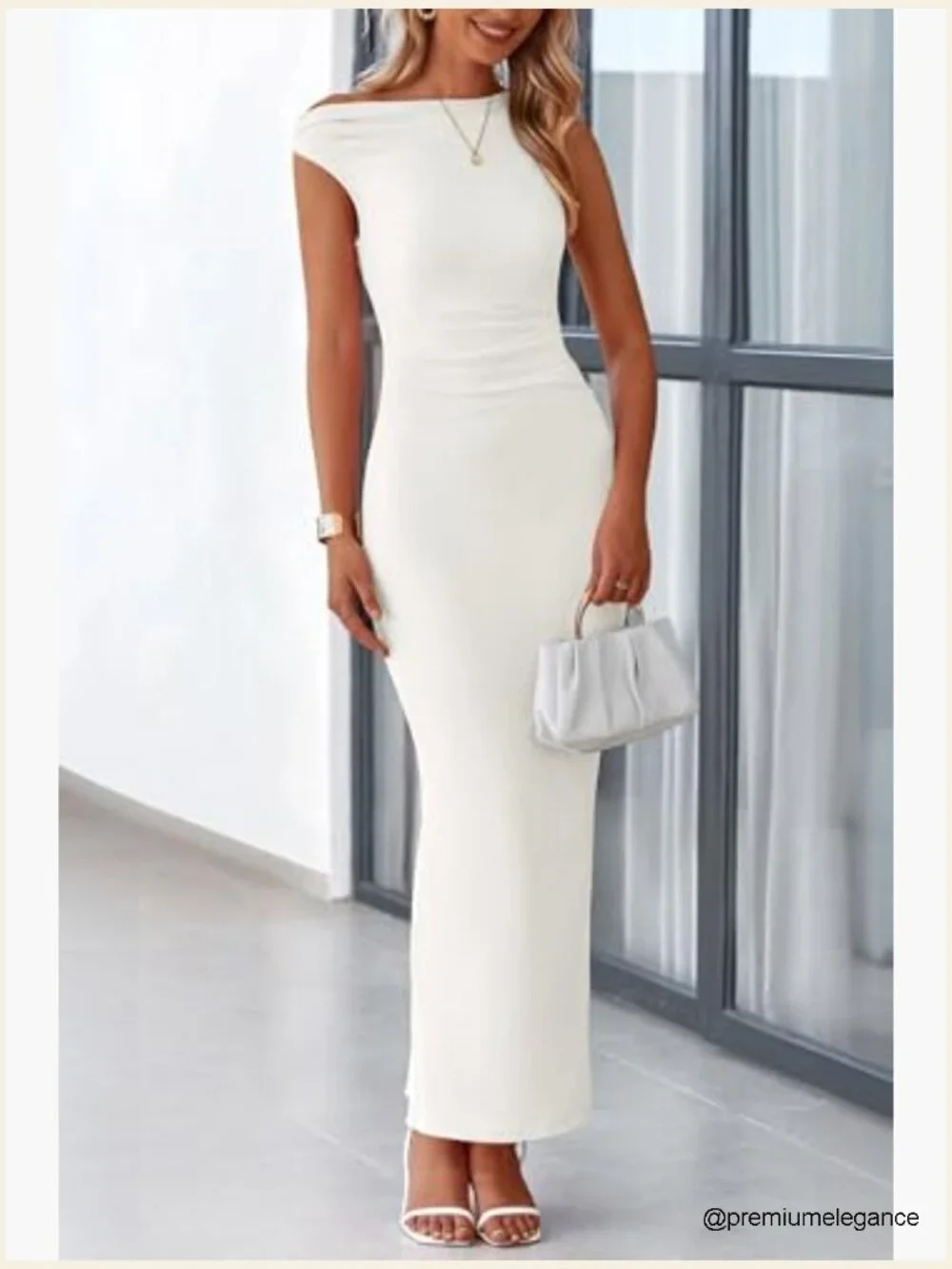 One Shoulder Bodycon Maxi Dress Mesh Formal Wedding Guest Cocktail - Picture 3 of 7